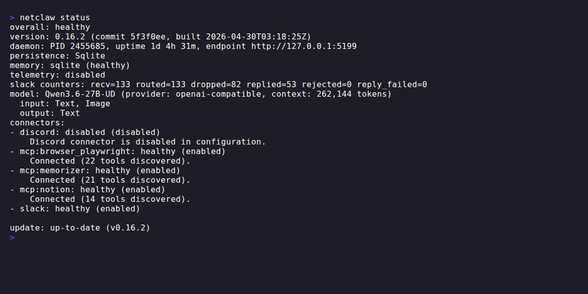netclaw status output